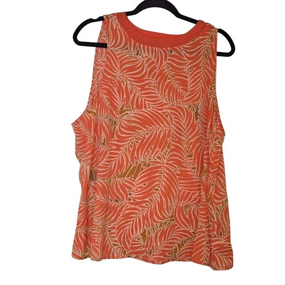 Worthington Womens XXL Sleeveless Leaf Print Top Orange & Beige Polyester - Picture 3 of 4
